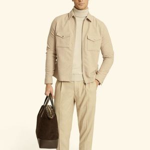 Reiss Vice Cotton Zip-Through Oatmeal Shirt Jacket Size Large